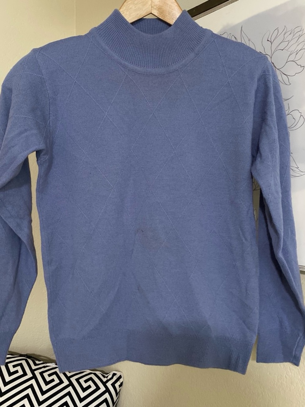 Jones New York Blue Diamond-Knit Cowlneck Sweater